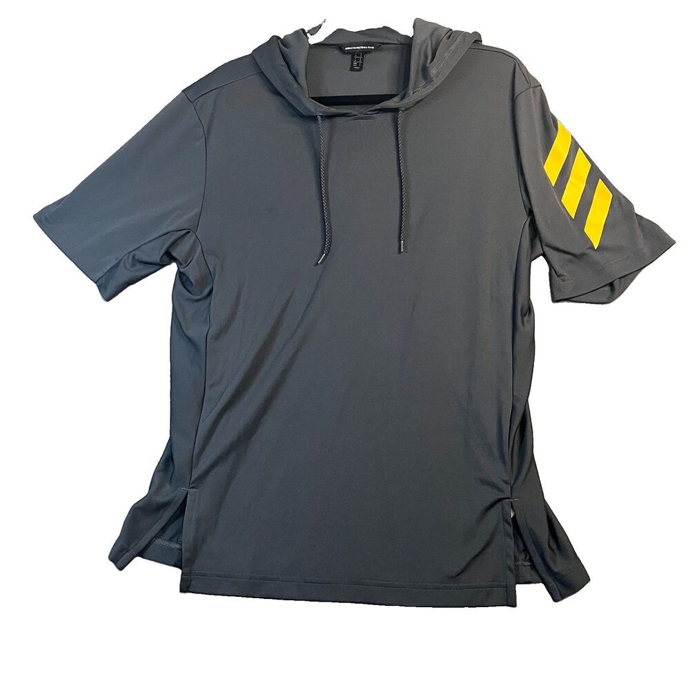 Adidas Basketball Club Gray Yellow Athletic Training Hoodie Shirt Short Sleeve M